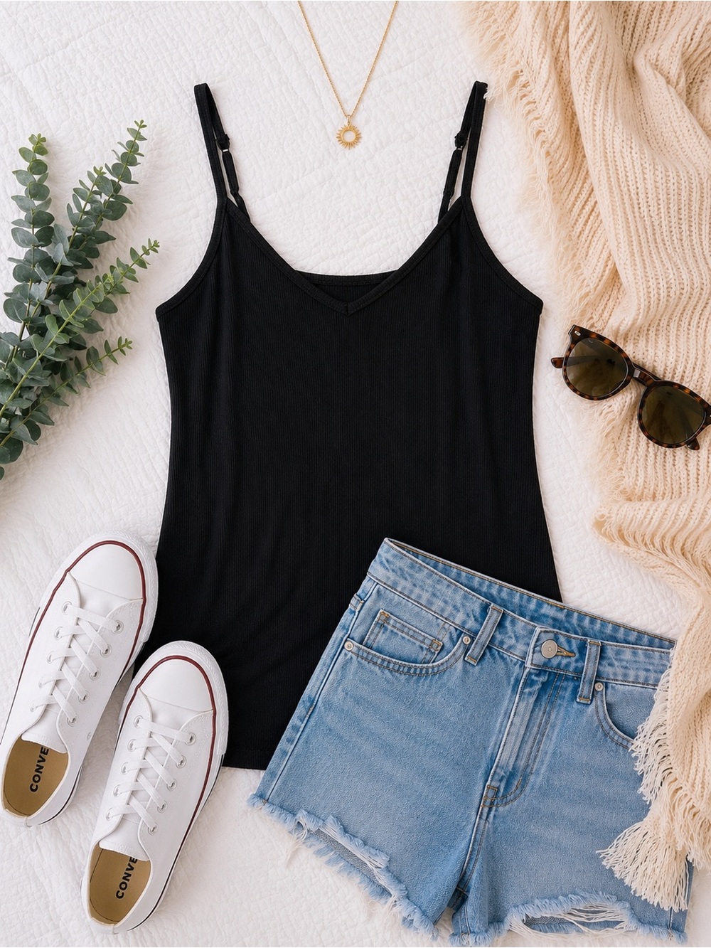 SO Favorite V-Neck Ribbed Cami Tank Black 🖤